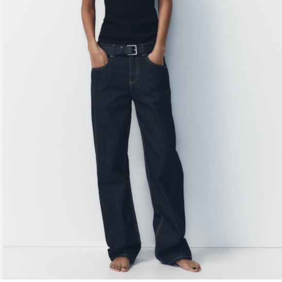 Zara dark wash mid-rise wide leg full length jeans NWT - Picture 1 of 10
